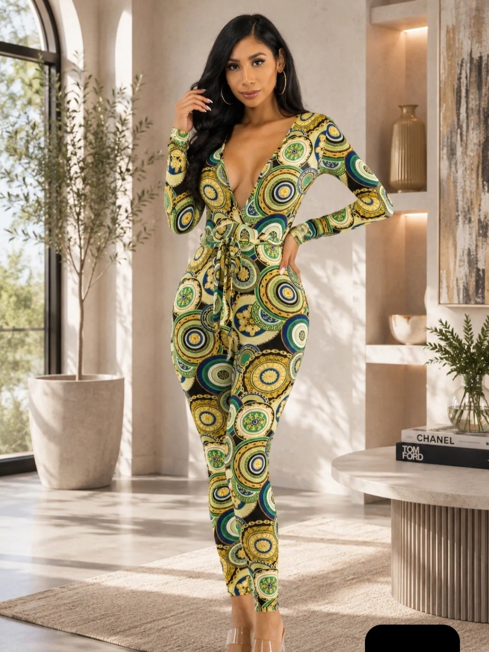 Geometric Printed Jumpsuit 💚 Bold Print. Snatched Waist. Major Vibes.